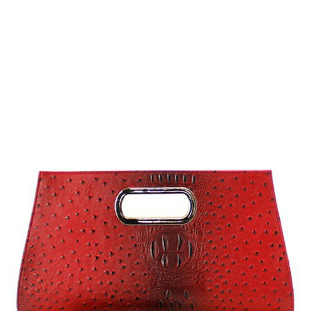 Red Faux Ostrich Clutch